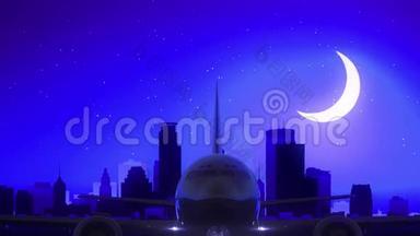 明尼苏达明尼阿波利斯美国飞机起飞月夜蓝天线旅行